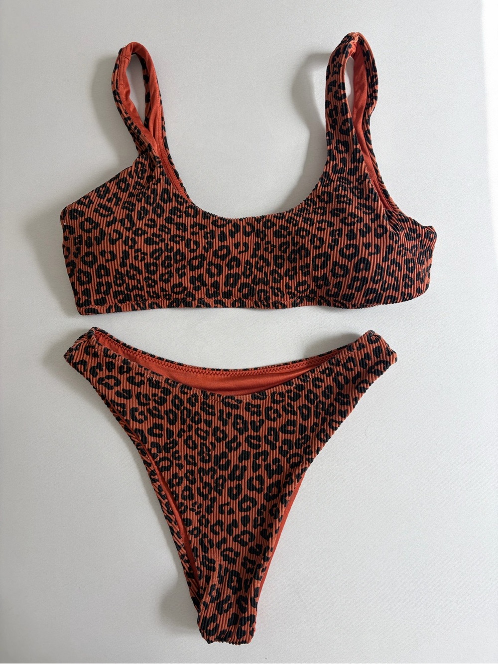 Buffbunny Rust Leopard Ribbed Bikini Set